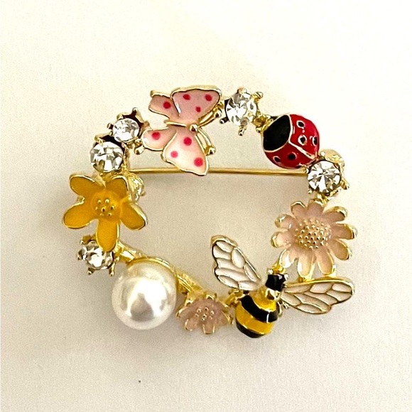 Jewelry - Pave Crystal Enamel Circle Brooch